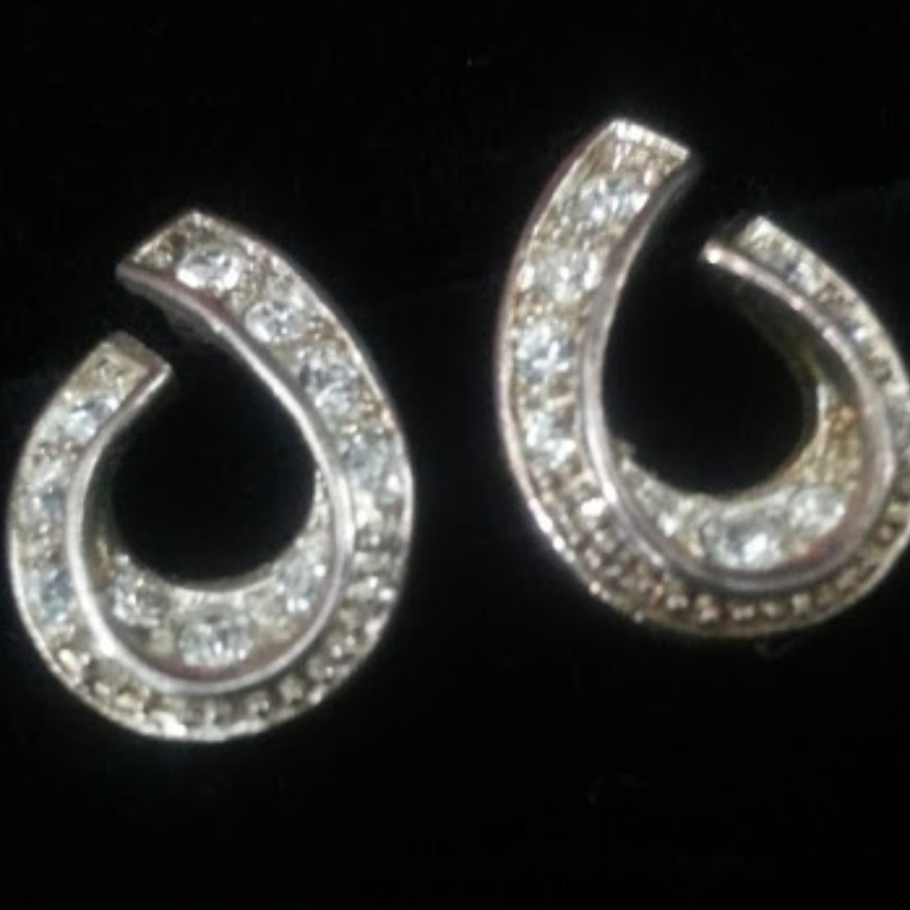 Rhinestone Pearshaped Silverplated Post Earrings - image 2